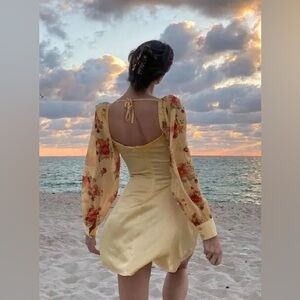 Danielle Bernstein Satin Floral Longsleeve Dress